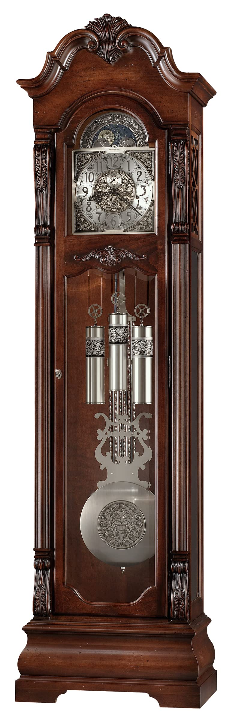 Howard Miller Fesler Grandfather Clock II, Wood Finish & Classic Style Arabic Numerals with Single Chime German Movement, Adjustable Levelers Pendulum Bob Floor Clocks for Bedroom & Living Room Howard Miller