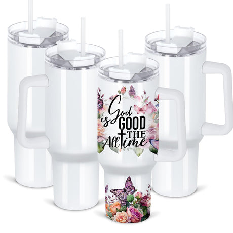 Maucircol 40 Oz Sublimation Tumbler with Handle 4 Pack, Stainless Steel Sublimation Tumbler Mug Blanks with Handle, White Maucircol