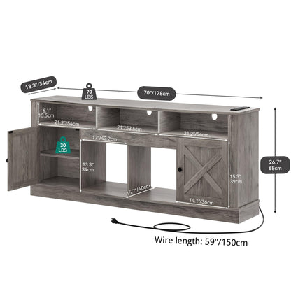 YITAHOME Farmhouse TV Stand for TVS up to 80 Inch, Entertainment Center with Power Outlet, TV Table with Barn Doors & Storage Cabinets, TV Console for Living Room, 70" Rustic Grey - WoodArtSupply