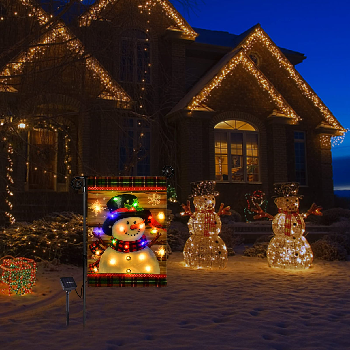 Lighted Christmas Garden Flag for Outside, Led Snowman Garden Flag, Winter Yard Flag 12x18 Double Sided for Outdoor Yard Porch Lawn Decoration FLAGMESAGE