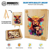 WOODBESTS Wooden Puzzle for Adults, Highland Cattle Family Puzzle (M, 170pcs, 9.2"x11.4") Beautiful Wooden Box, Wooden Jigsaw Puzzles Unique Shape, Birthday Gifts for Adults and Kids Family Game WOODBESTS