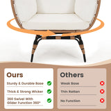 Murago Oversized 360 Swivel Rattan Egg Chair for Adult, Indoor Outdoor Patio Large Wicker Egg Chair with overstuffed Cushions, 440lb Weight Capacity, Natural Rattan with Beige Cushion Murago