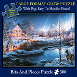 Bits and Pieces – Large 300 Piece Glow in The Dark Jigsaw Puzzle for Adults – All is Bright by Artist James Meger - Winter Holiday Landscape Jigsaw Puzzle, Completed Puzzle Size: 18" x 24" Bits and Pieces