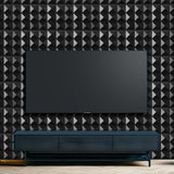 Fulmoon 50 Pcs 3D Wall Panel PVC Textured Wall Panels Decorative 12 x 12 Inches Wall Tiles for Living Room Lobby Bedroom Office Hotel Interior Wall Decor Ceiling Bathroom (Matte Black) Fulmoon