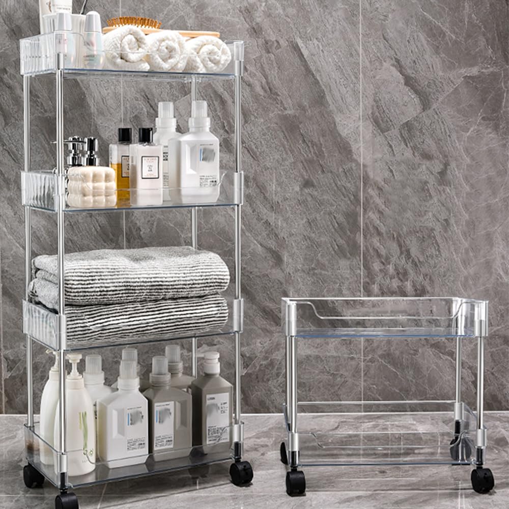 Betoveren 2 Tier Utility Rolling Cart Storage Organizer with Wheels Under Desk Mobile Bathroom Cart Organizer for Office Bathroom Home Kitchen Organization Transparent (Width 8.85 Inches) Betoveren