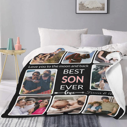 SHIYEL Gifts for Son Customized Blanket with Photo, Make a Personalized to My Son Blankets with Picture Custom Memories Souvenir Sublimation Throw Blanket for Best Son Ever, 8 Collage Made in USA