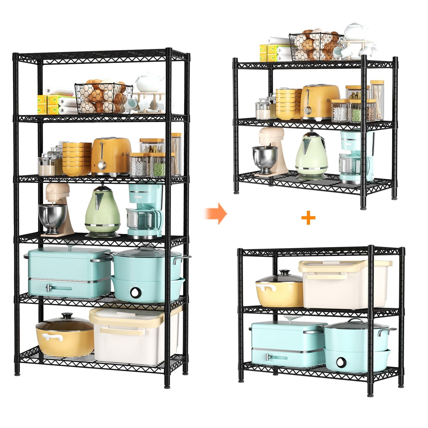 SINGAYE 6 Tier Shelf Organizer Storage Metal Shelves Garage Wire Shelving Unit Pantry Rack 36" L x 14" W x 72" H Black