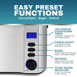 Elite Gourmet ECT4400B# Long Slot 4 Slice Toaster, Countdown Timer, 6 Toast Setting, Defrost, Cancel Function, Built-in Warming Rack, Extra Wide Slots for Bagel Waffle, Stainless Steel Elite Gourmet
