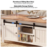 Cakhdry Lift Top Coffee Table with Storage, 47" Farmhouse Coffee Tables with Sliding Barn Door and Lift Tabletop Wooden Rectangle Center Table for Living Room, White Cakhdry