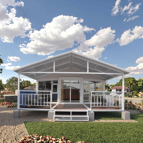 Portable Prefabricated Tiny Home for Sale, 19x20FT Prefab Modular Home with 2 Bedrooms, 1 Equipped Full Bathroom & Kitchen, Expandable Container House to Live in Generic