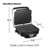 Hamilton Beach Steak Lover's Electric Indoor Searing Grill, Nonstick 100 Square, Stainless Steel (25331), Black and Stainless, Medium Hamilton Beach