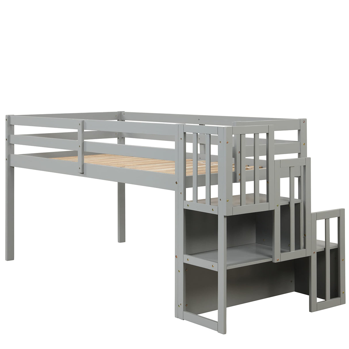 Bellemave Twin Low Loft Bed with Storage Staircase - Stylish Gray Frame for Kids and Teens Bellemave