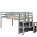 Bellemave Twin Low Loft Bed with Storage Staircase - Stylish Gray Frame for Kids and Teens Bellemave