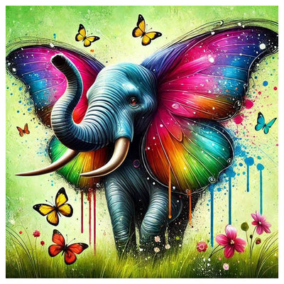 DPDAKIT Diamond Art Kits for Adults, Animal Elephant Diamond Painting Kits for Beginner, 5D DIY Butterfly Round Full Gem Art Crafts for Home Wall Decor Gift, 12x12inch