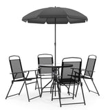 Flash Furniture Nantucket 6 Piece Patio Garden Table Set - Umbrella Table - Set of 4 Black Folding Chairs Flash Furniture