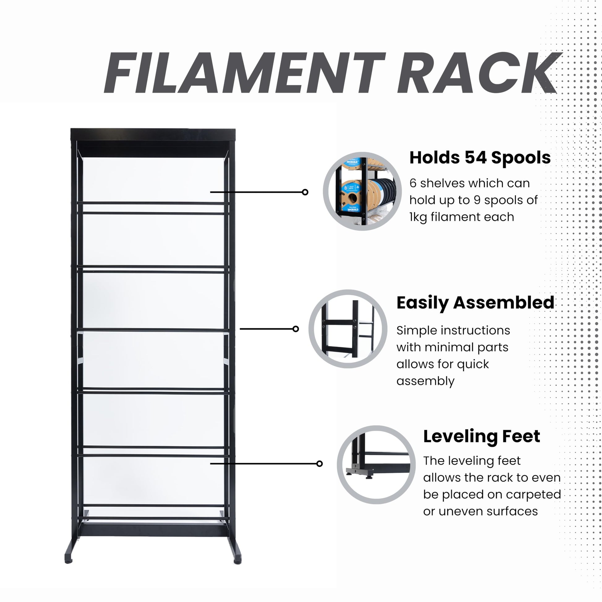 3D Printer Filament Storage Rack 6 Tier Shelves for Filament, Holds 54 Spools of 1 Kilogram Filament (1 Kilogram x 9 Spools x 6 Shelves) - WoodArtSupply