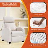 Polyurethane Leather Manual Recliner Chair - Modern Home Theater Sofa Furniture, Single Reclining Lounge With Backrest, Push Back Armchair, Beige Dopinmin