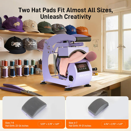 Hat Heat Press Machine, Precise Temp/Timer Control, 6.54"x3.84"Curved Heat Plate, Hat Stretcher, Safety Base, 2 Hat Pad, Glove, Heat Press Heat for Caps, Sublimation, Vinyl, Heat Transfer GOCHIFIX