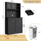 YOCONYO Double Tilt Out Trash Cabinet Storage Cabinet 20 Gallon with Two Solid Wood Hideaway Trash Holder Drawers, Dual Wooden Free Standing Recycling Cabinets Trash Can Bin Kitchen (Black) YOCONYO