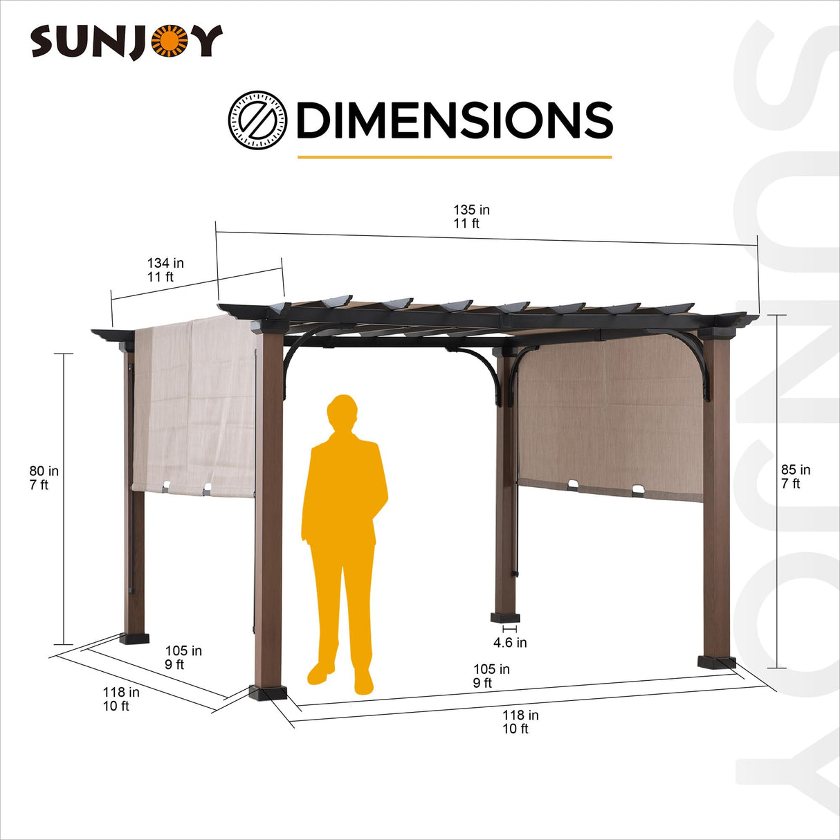 Sunjoy Outdoor Pergola 11 x 11 ft. Black Steel Pergolas with Retractable Tan Sun Shade Canopy for Patio, Backyard, Garden Activities by SummerCove Sunjoy
