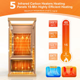 Far Infrared Sauna, Canadian Hemlock Wood Sauna Spa Room for Indoor,1062W 110V Low EMF Saunas with Control Panel and Integrated Speakers, Mini Home Sauna Room for One Person (Wood) OUTARFIE
