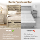 Maupvit Farmhouse Full Size Bed Frame with Sliding Barn Door Storage Cabinets, Rustic Platform Bed Frame with Adjustable Headboard, Sturdy Wood & Metal Frame, No Box Spring Needed, Noisy-Free Maupvit