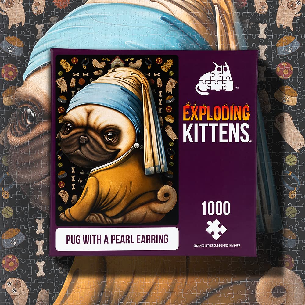 Pug with a Pearl Earring Jigsaw Puzzle by Exploding Kittens - 1000 Pieces Jigsaw Puzzle for Adults, Teens, and Kids - Dog Puzzle, Funny Puzzle, Art Puzzle Exploding Kittens LLC