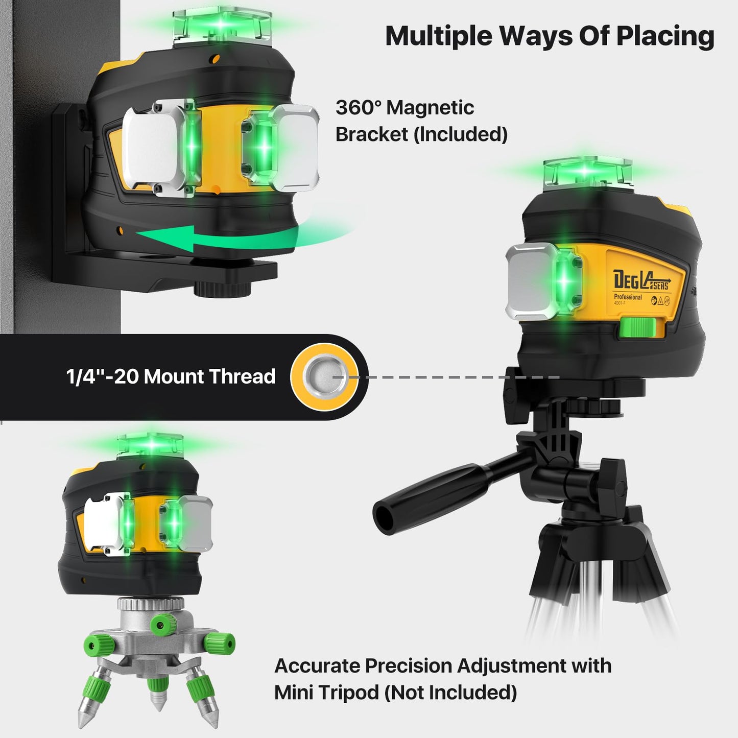 Laser Level 360 Self Leveling,DEGLASERS 3x360 Green Cross Line Laser Level for Construction and Picture Hanging with Rechargeable Battery(30Hrs), Remote Control, Magnetic Bracket, Portable Ba - WoodArtSupply