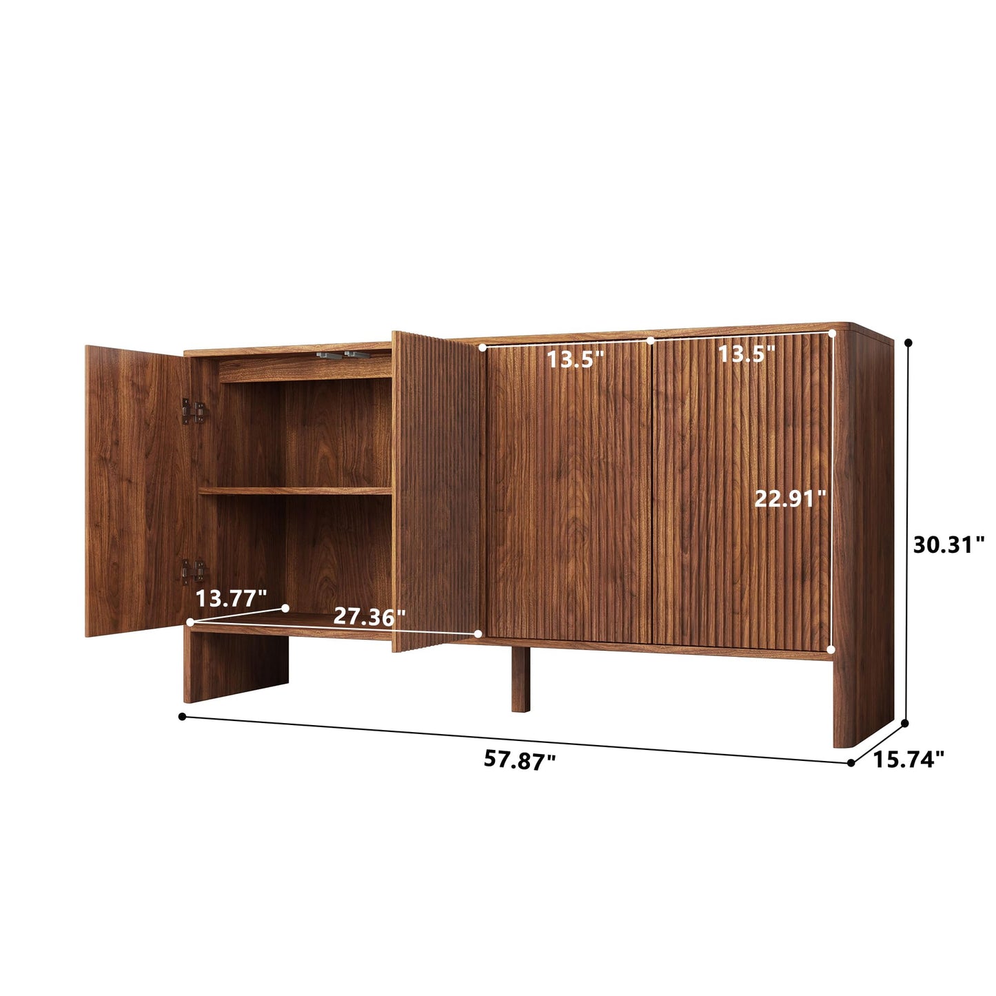 Sideboard Buffets Cabinet, Modern Accent Storage Cabinet with 4 Fluted Doors and Adjustable Shelves, Wood Credenza Buffet Sideboards, Console Table for Kitchen Dining Living Room Entryway (Wa - WoodArtSupply