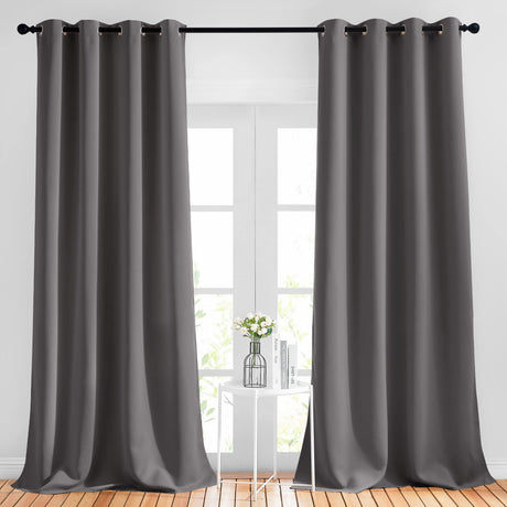 NICETOWN Grey Blackout Curtains 108 inches Long for Bedroom - Grommet Triple Weave Energy Saving Thermal Insulated Solid Drapes Sound Reducing Window Treatments for Living Room, W52 x L108, 2 Panels NICETOWN