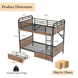 Twin Over XL Bunk Bed with LED Light USB Charging Station Detachable Metal Bunk Bed with 2 Storage Drawers Headboard Safety Guardrails Ladder Convertiable Twin Bed No Spring Box Needed Space Saving INTERHOMART