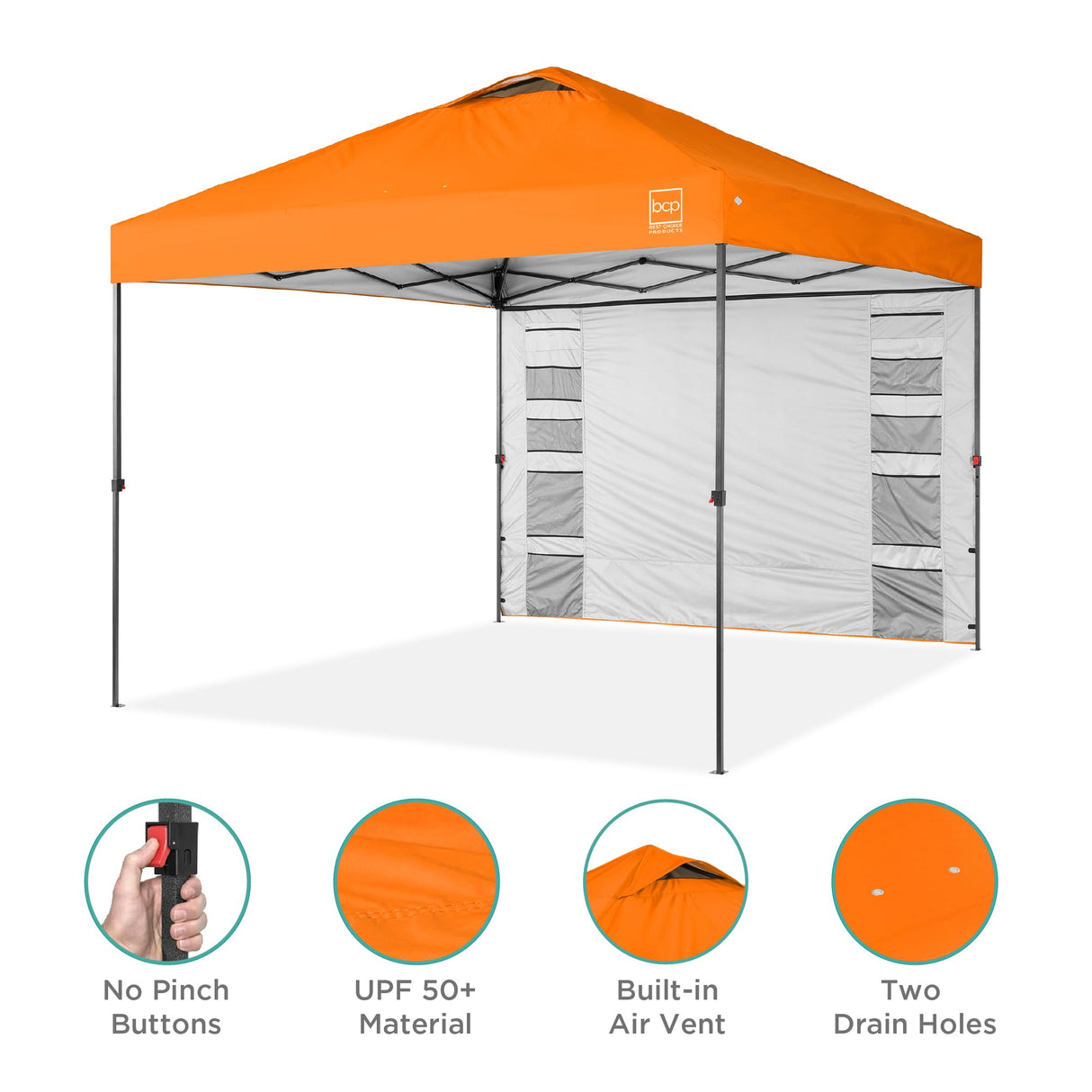 Best Choice Products 10x10ft Easy Pop Up Canopy w/Side Wall, 10 Pockets, Portable Carrying Case, 1-Button Setup, 4 Weight Bags - Orange Best Choice Products