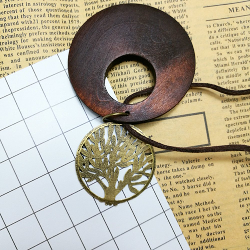 HUNO Tree of Life Pendant Necklace Long Leather Chain Statement Wooden Necklace for Women Vintage Wood Jewelry HUNO