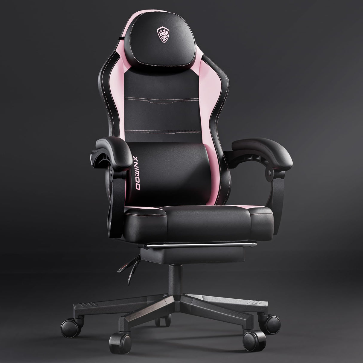 Dowinx Gaming Chair with Pocket Spring Cushion and Footrest, Ergonomic Game Chair with Massage Lumbar Support for Adults, High Back Leather Computer Chair for Office Gaming 300LBS, Pink Dowinx