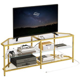 HOOBRO Corner TV Stand with Power Outlet for TVs up to 60", Modern 55" Corner TV Console Table with Open Shelves, Tempered Glass Media Entertainment Center for Living Room, Bedroom, Gold GD143UDS01 HOOBRO