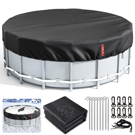 LXKCKJ 21 Ft Round Pool Cover, Winter Covers for Above Ground Pool, Winter Pool Cover Protector with Drawstring Design Increase Stability, PE Tarp Ideal for Waterproof and Dustproof (Black) LXKCKJ
