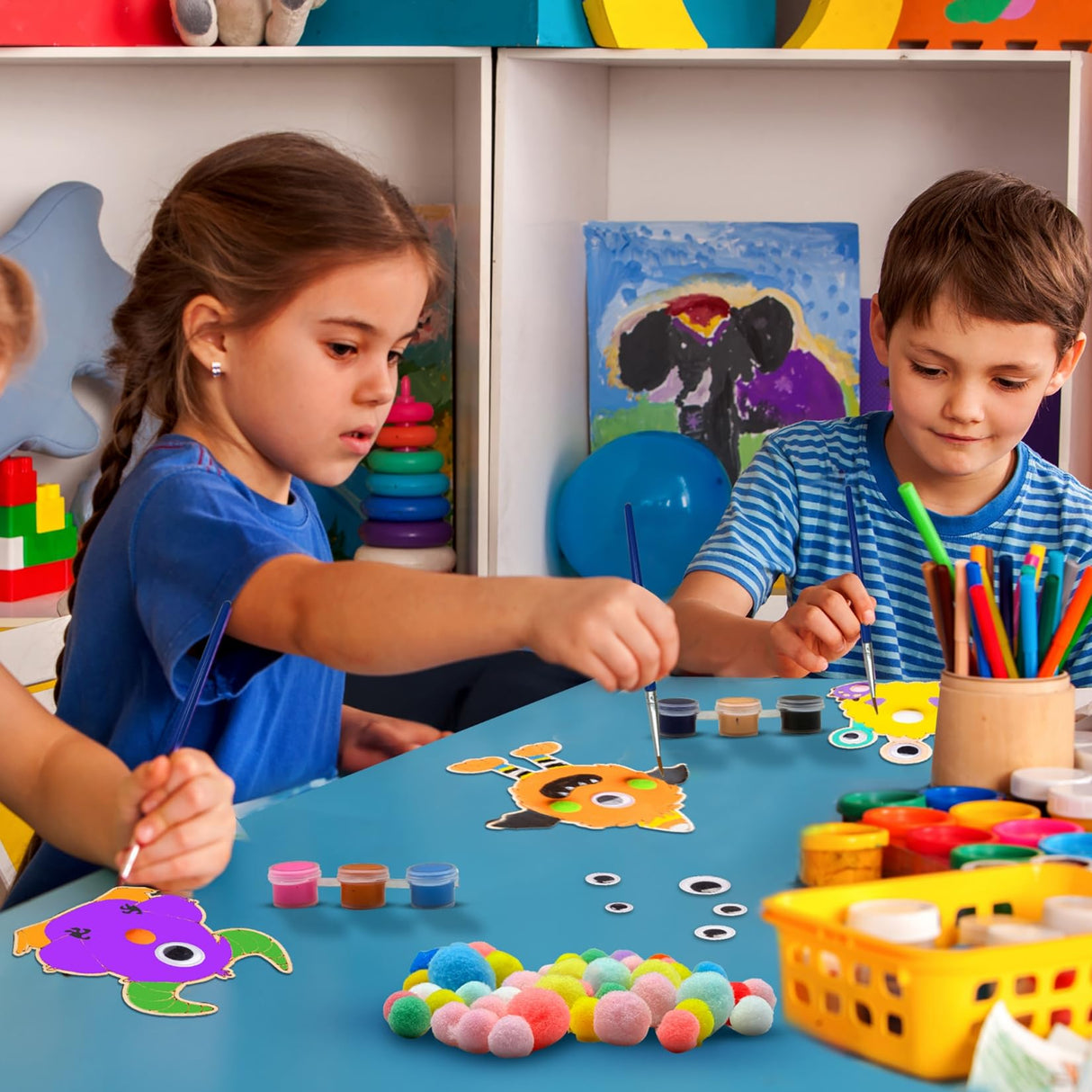 VENUSFIT Halloween Crafts for Kids – 12 PCS DIY Monster Wooden Magnet Painting Kit with Googly Eyes – Halloween Party Favors for Ages 4-8, Non Candy Trick or Treat Gifts & Classroom Treats Bulk VENUSFIT