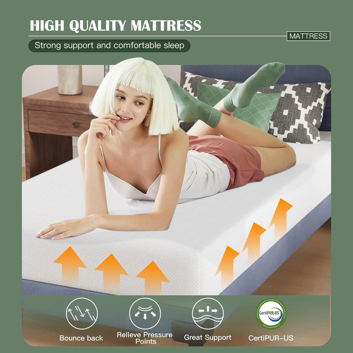 Base Foam Mattress 8 inch Mattress, CertiPUR-US Certified,Breathable Bed Mattress for Cooler Sleep Supportive & Pressure Relief,Removable Soft Cover,White Twin PayLessHere