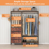 Auromie Clothes Rack with 5 Drawers & 4 Storage Shelves, 59.1W*70.9H Heavy Duty Clothing Rack with 2 Hanging Rods, Wardrobe Closet Organizer System with 5 Hooks, Freestanding Garment Rack (Rustic) Auromie