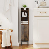 FerniTry Small Bathroom Storage Cabinet, Corner Floor Narrow Toilet Paper Cabinet with Door and Shelves,Bathroom Organizer with Adjustable Shelf, for Small Spaces (Rustic Brown) FerniTry