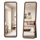 LVSOMT 63"×22" Solid Wooden Full Length Mirror, Wood Full Body Mirror, Large Standing Floor Mirror, Stand-up or Wall-Mounted, Dressing Mirror for Bedroom, Rustic Mirror, Walnut LVSOMT