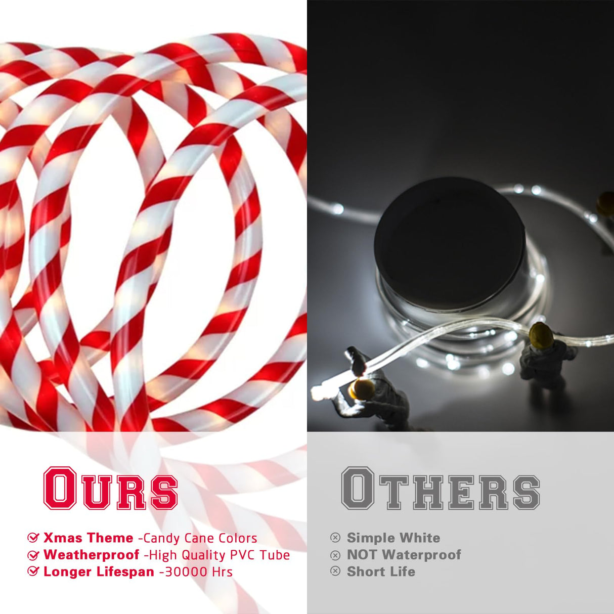 Afirst Christmas Candy Cane Rope Lights - 18FT LED Fairy Lights IP65 Waterproof Connectable Tube Lights for Outdoor Patio Garden Christmas Tree Holiday Decorations Afirst