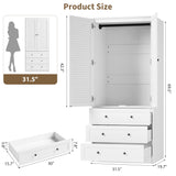 Senfot Armoire Wardrobe Closet with 3 Drawers and 2 Doors, Modern Wooden Wardrobe Cabinets for Hanging Clothes, Tall Standing Bedroom Armoires, Heavy Duty, White Senfot