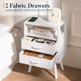 Yoobure LED Night Stand with Charger Station, Mid Century Modern Nightstand with Fabric Drawers, Bedside Table Nightstands with Storage Shelf, Bed Side Table Small Night Stands for Bedroom Living Room Yoobure