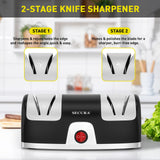 Secura 2-Stage Electric Knife Sharpener with Diamond Abrasives and Precision Angle Guides, Professional Sharpening Tool for Kitchen Straight Edge and Ceramic Knife, Black Secura