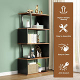 ALISENED 5 Tier Bookshelf, S Shaped Geometric Bookcase, Narrow Freestanding Display Shelves, Modern Wood Decorative Storage Rack for Bedroom, Living Room, Home Office, Black 5-Tier ALISENED