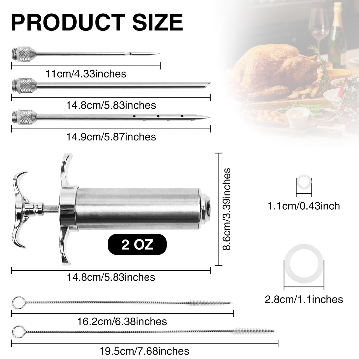 Dormercy Meat Injector Syringe Kit, Flavor Injector with 3 Marinade Needles, Stainless Steel Kitchen Food Injection Syringe for Turkey Cooking Dormercy
