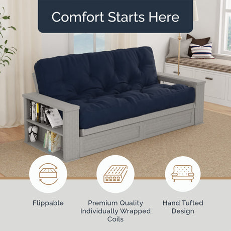 Loosh Pocket Coil Full Size Futon Mattress - 10" USA Made, Navy, Frame Not Included Loosh