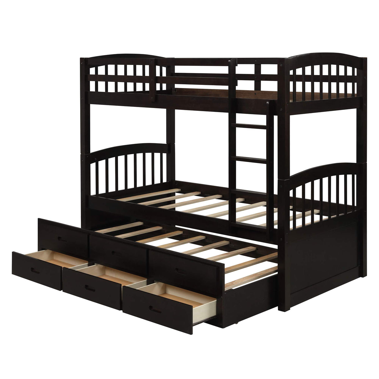 Harper & Bright Designs Twin Over Twin Bunk Bed with Ladder and Storage Drawers, Wood Bunk Bed with Safety Rail and Trundle for Kids Teens Adults, No Box Spring Required (Espresso) Harper & Bright Designs