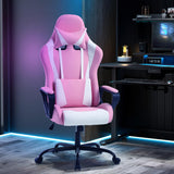Pink Gaming Chair High-Back Office Chair Ergonomic Video Game Chairs Height Adjustable Reclining Computer Chair with Lumbar Support Armrest Headrest Swivel Chair Game Chair for Adult Teen - Pink BSTOPHKL